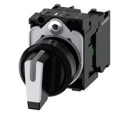 Selector switch, illuminable, 22 mm, round, plastic, white, selector switch, short, 3 switch positions  3SU1100-2BL60-1NA0-Z X90