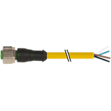 M12 female 0° A-cod. with cable PUR 4x0.34 ye UL/CSA+drag ch. 12m