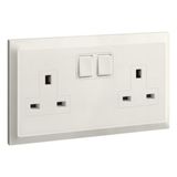 Belanko S - 2 gang single pole BS switched socket outlet + red neon inboard rockers - 13A - Ivory