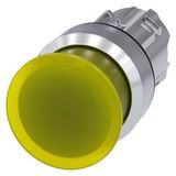 Illuminated mushroom pushbutton, 22 mm, round, metal, shiny, yellow, 30 mm, momentary contact type, with  3SU1051-1AD30-0AA0-Z Y19