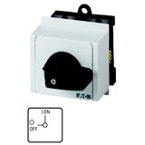 On-Off switch, T0, 20 A, service distribution board mounting, 3 contact unit(s), 6 pole, with black thumb grip and front plate