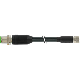 M12 male 0° / M8 female 0° A-cod. shielded PUR 4x0.34  bk 8.0m