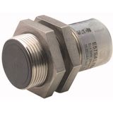 Proximity switch, E57 Premium+ Short-Series, 1 NC, 2-wire, 40 - 250 V AC, 20 - 250 V DC, M18 x 1 mm, Sn= 5 mm, Flush, NPN/PNP, Stainless steel, Plug-i