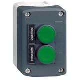 Complete control station, Harmony XALD, dark grey green flush/Red flush pushbuttons Ø22 mm spring return