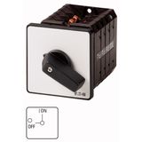 On-Off switch, T5, 100 A, flush mounting, 1 contact unit(s), 1 pole, with black thumb grip and front plate