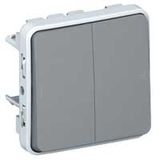 Switch Plexo IP 55 - 2 gang 2-way - 10 AX - 250 V~ - modular - grey