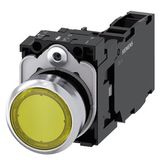 Illuminated pushbutton, 22 mm, round, metal, shiny, yellow, pushbutton, flat, momentary contact type,  3SU1152-0AB30-1FA0-Z X90