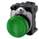 Indicator lights, 22 mm, round, plastic, green, lens, smooth, with holder, LED  3SU1106-6AA40-3AA0-Z X90