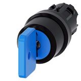 Key-operated switch O.M.R, 22 mm, round, plastic, lock number 73038, blue, with 2 keys, 3 switch positions I-O