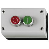 Compl. enclosure, 2 push-butt., 0/I,  red/green, 2 x 1NO+1NC