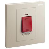 Galion 1 gang double pole 45A switch with COOKER marking, red indicator and red rocker - champagne