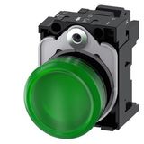 Indicator lights, 22 mm, round, plastic, green, lens, smooth, with holder, LED  3SU1103-6AA40-3AA0-Z X90