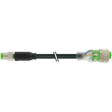 M8 male 0° / M12 female 0° A-cod. LED PUR 4x0.25 bk UL/CSA+drag ch. 5m