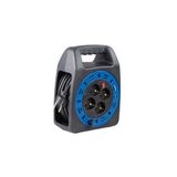 Plastic compact reel blue 10 m H05VV-F 3G1, 5 Case and decoiler made of highlybreak-resistant plastic4 safety socket outletsOverheating protection by thermal switch230V / 16A / max. 3000W - Indoor IP20 -