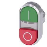 Illuminated twin pushbutton, 22 mm, round, metal, shiny, green:  3SU1051-3BB42-0AK0-Z X90