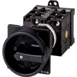 Main switch, T3, 32 A, rear mounting, 4 contact unit(s), 6 pole, 2 N/O, STOP function, With black rotary handle and locking ring