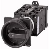 Main switch, T3, 32 A, rear mounting, 6 contact unit(s), 9-pole, 2 N/O, 1 N/C, STOP function, With black rotary handle and locking ring