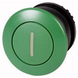 Mushroom actuator, RMQ-Titan, Mushroom, maintained, Mushroom green, green, inscribed, Bezel: black
