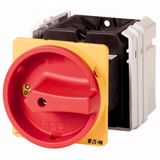 Main switch, T5B, 63 A, rear mounting, 3 contact unit(s), 6 pole, Emergency switching off function, With red rotary handle and yellow locking ring, Lo