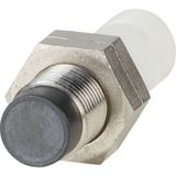 Proximity switch, E57P Performance Short Body Serie, 1 N/O, 3-wire, 10 – 48 V DC, M12 x 1 mm, Sn= 4 mm, Non-flush, NPN, Stainless steel, Plug-in conne