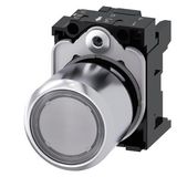 Pushbutton, compact, with extended stroke (12 mm), 22 mm, round, Metal, clear,  3SU1251-0EB70-0AA0-Z X90