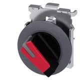 Selector switch, illuminable, 30 mm, round, Metal, matte, red, selector switch, short, front ring for flush installation,  3SU1062-2DF20-0AA0-Z Y11