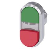 Illuminated twin pushbutton, 22 mm, round, metal, shiny, green, red, pushbuttons, flat and raised,  3SU1051-3BB42-0AA0-Z Y15