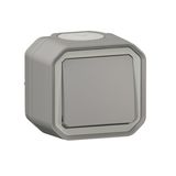 Plexo 10A waterproof single push button delivered complete for gray surface mounting