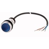 Illuminated pushbutton actuator, Flat, momentary, 1 N/O, Cable (black) with non-terminated end, 4 pole, 3.5 m, LED Blue, Blue, Blank, 24 V AC/DC, Beze