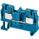 PUSH-IN TERMINAL, FEED THROUGH, 2 POINTS, 4MM², BLUE