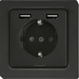 German Socket (Type F) DSS with 2xUSB-A in E-Design55, anthracite mat