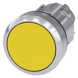 Pushbutton, 22 mm, round, metal, shiny, yellow, pushbutton, flat, latching, Push-to-release mechanism, with laser labeling, inscription or symbol Customer-specific selection with SIRIUS ACT