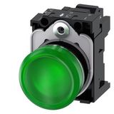 Indicator lights, 22 mm, round, Metal, shiny, green, lens, smooth, with holder, LED module .... 3SU1156-6AA40-3AA0-Z Y12