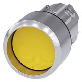 Pushbutton, 22 mm, round, metal, shiny, yellow, Front ring, high, momentary contact type, with laser labeling, upper case