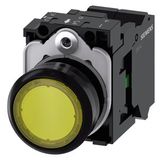 Illuminated pushbutton, 22 mm, round, plastic, yellow, pushbutton, flat, momentary contact type, with  3SU1102-0AB30-3BA0-Z X90