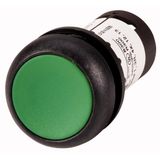 Pushbutton, Flat, maintained, 2 N/O, Screw connection, green, Blank, Bezel: black