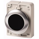 Pushbutton, RMQ-Titan, flat, maintained, black, blank, Front ring stainless steel