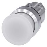 Illuminated mushroom pushbutton, 22 mm, round, metal, shiny, white, 30 mm, momentary contact type,  3SU1051-1AD60-0AA0-Z Y15