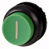 Pushbutton, RMQ-Titan, Extended, momentary, green, inscribed, Bezel: black