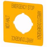 Label, emergency stop, HxW=50x50mm, yellow, DE, EN, FR, IT