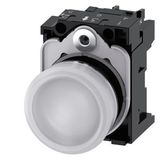 Indicator lights, 22 mm, round, Metal, shiny, white, lens, smooth, with holder, LED .... 3SU1156-6AA60-1AA0-Z Y12