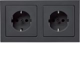 SCHUKO socket outlet combination 2gang, w. frame,Q.3, anth