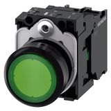 Illuminated pushbutton, 22 mm, round, plastic, green, pushbutton, flat, momentary contact type, with holder, 1NO, LED module with integrated  3SU1106-0AB40-1BA0-Z Y15