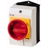 Main switch, T0, 20 A, surface mounting, 4 contact unit(s), 6 pole, 2 N/O, Emergency switching off function, With red rotary handle and yellow locking