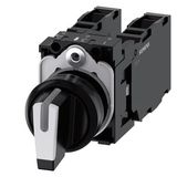 Selector switch, illuminable, 22 mm, round, plastic, white, selector switch, short, 3 switch positions I>O