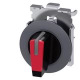 Selector switch, illuminable, 30 mm, round, Metal, matte, red, selector switch, short, front ring for flush installation, 3 switch positions I-O-II, latching,  3SU1062-2DL20-0AA0-Z Y19