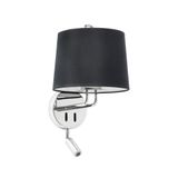 MONTREAL CHROME WALL LAMP WITH READER BLACK LAMPSH