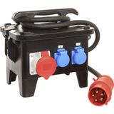 Construction site combination unit in: plug 3PNE 440V/16A with 2m H07RN-F 5G6 out: 3 sockets 16A/250V