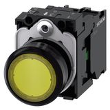 Illuminated pushbutton, 22 mm, round, plastic, yellow, pushbutton, flat, momentary contact type, with holder, 1NO, LED module with integrated  3SU1103-0AB30-1BA0-Z Y19