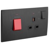 Mallia Senses 2 gang cooker unit control - 45A - with BS socket outlet - 13A - Brushed Black